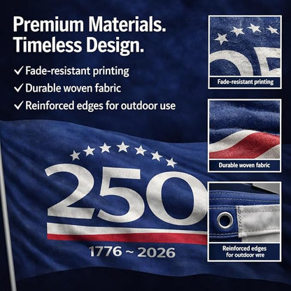 US 250 Flag – 250th Anniversary USA Double Sided 3-Ply Outdoor Flag, We The People 1776-2026 Patriotic Yard & House Banner for 4th of July (8, 2X3)