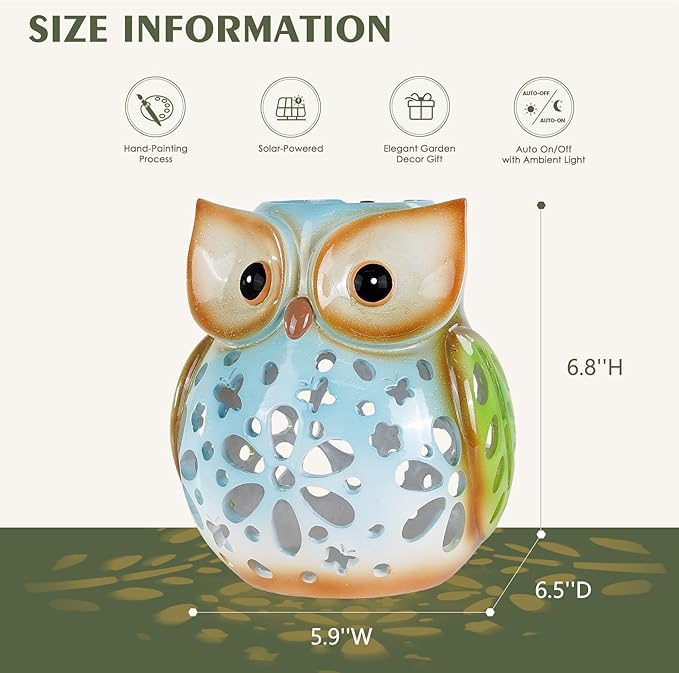 Solar Owl Garden Statue Resin Outdoor Decor Solar Lantern Light for Patio, Lawn, or Yard Decorative Lighting Gift for Women, Teachers, Kids, Birthday Housewarming