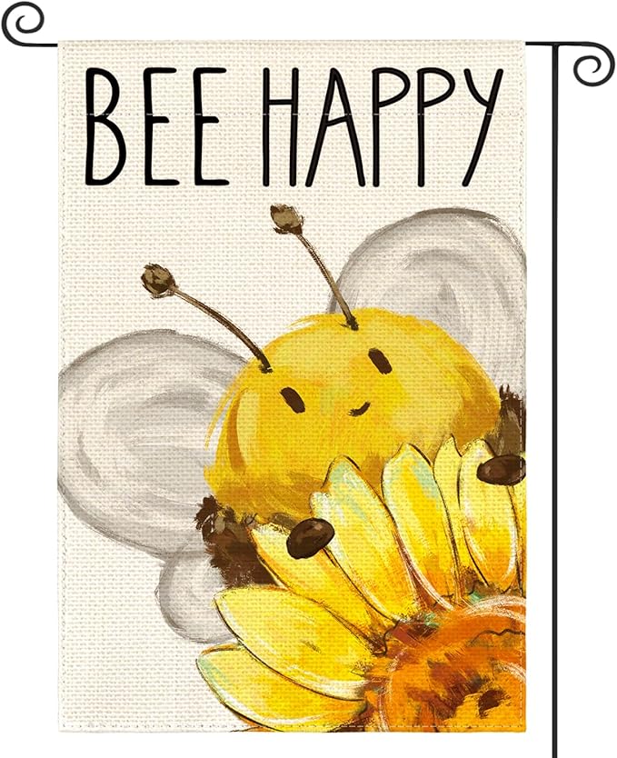 AVOIN colorlife Summer Bee Happy Garden Flag 12x18 Inch Double Sided Outside, Sunflower Party Holiday Burlap Yard Outdoor Decoration