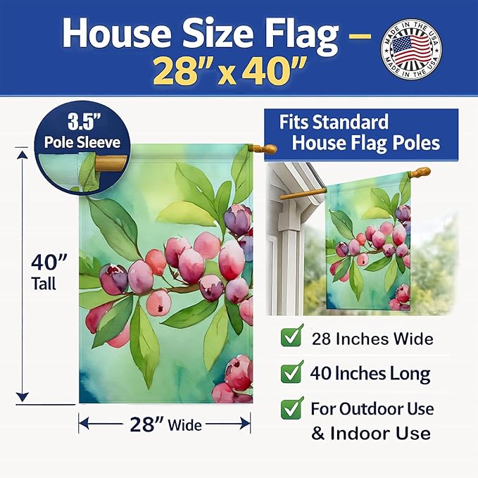 Caroline's Treasures Connecticut Mountain Laurels in Watercolor House Flag Large Porch Sleeve Pole Decorative Outside Yard Banner Artwork Wall Hanging, Polyester, House Size, Multicolor