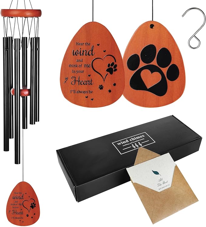 YU FENG 26'' Metal Dog Memorial Wind Chimes for Outside Loss of Dog Loved Pet with Gift Box & Cards - Pet Themed Remembrance Wind Chimes Ornament for Christmas Tree