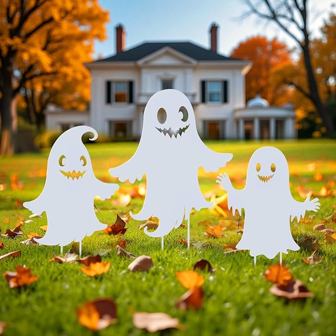 WACLSTDAY Halloween Decorations Ghost Metal Garden Stakes Decor for Outside Gifts for Women/Men,White Silhouette Statues Outdoor for Yard Art, Lawn, Backyard, Pathway, Patio Decorative Easter