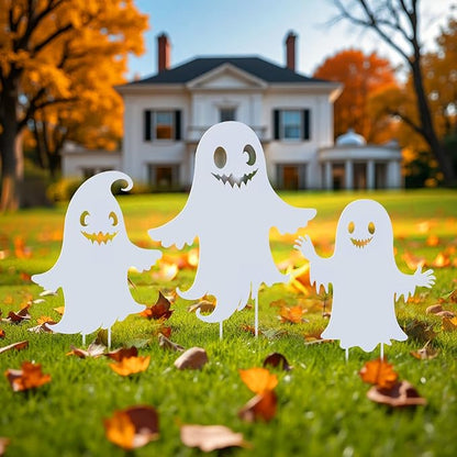 WACLSTDAY Halloween Decorations Ghost Metal Garden Stakes Decor for Outside Gifts for Women/Men,White Silhouette Statues Outdoor for Yard Art, Lawn, Backyard, Pathway, Patio Decorative Easter