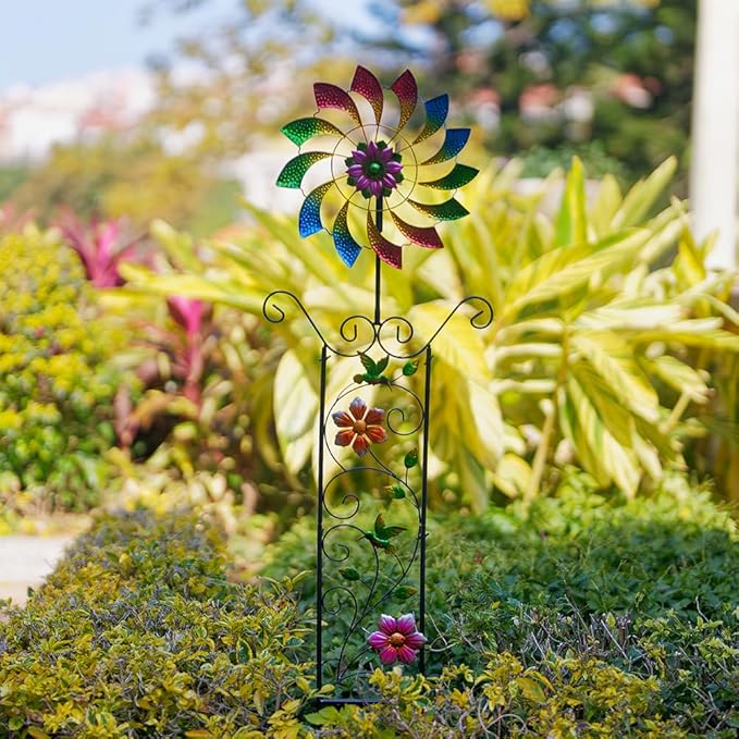 DREAMYSOUL Wind Spinner Outdoor, Colorful Wind Sculpture & Spinner, Weathervane with Decorative Trellis for Climbing Plants, Kinetic Wind Spinners for Yard