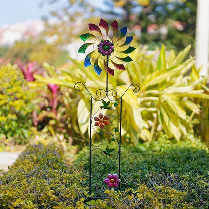 DREAMYSOUL Wind Spinner Outdoor, Colorful Wind Sculpture & Spinner, Weathervane with Decorative Trellis for Climbing Plants, Kinetic Wind Spinners for Yard