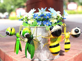 Cruis Cuka Metal Yard Art Garden Decor Cute Grasshopper & Bee Lawn Ornament Backyard Decorations Animal Hanging Flower Pot and Vase Hugger - Set of 4