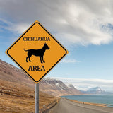 Warning Chihuahua Area Metal Tin Sign Chihuahua Dog Caution Crossing Xing Street Sign Yellow Diamond Shape Funny Metal Sign For Indoor Outdoor Highway15x15in