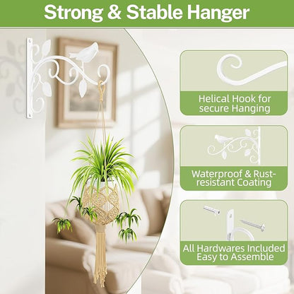 iDavosic.ly Plant Hangers Outdoor 2-Pack, 12 Inch Heavy Duty Iron Wall Brackets for Hanging Plants, Baskets, Bird Feeders, Lanterns, Wind Chimes, Indoor Metal Hooks for Garden Porch Patio, White