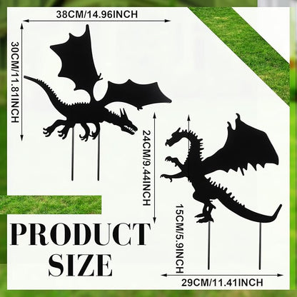 MorningRo 2 Pcs Dragon Outdoor Yard Sign Metal Garden Stake Decorative Dragon Black Art Silhouette Iron Stakes Statues for Patio Lawn Ornament Pathway Decor Lover Gifts Women Men