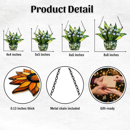 Lily of The Valley Acrylic Suncatcher Stained Glass Effect Window Car Hanging Christmas Ornament Indoor Outdoor Decor Garden Sun Catcher Panel for Floral Lover for Women Mom Grandma