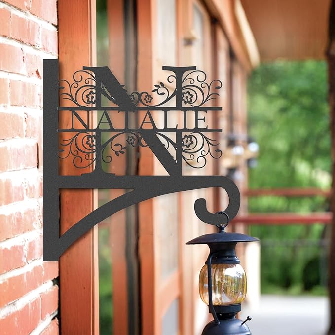 Custom Family Name Hanging Bracket Indoor and Outdoor | Personalized Initials Flower Hangers Gifts for Mother | Customizable 10 Inch Metal Plant Hanger | Plant Hook for Bird Feeder Wind Chime