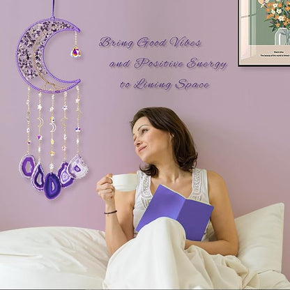 Amethyst Wind Chimes with Bracelet, 26” Amethyst Crystal Suncatcher, Heartfelt Wind Chime for Mom, Mother Birthday Gifts, Mom Gifts