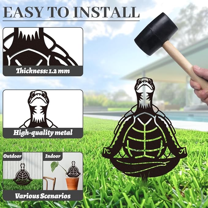WADORN Meditation Turtle Metal Decorative Garden Stakes, Black Sea Turtle Meditating Outdoor Statues Silhouette Turtles Yoga Lover Gifts Stakes Ornaments for Yard Art Garden Patio Backyard Lawn Decor