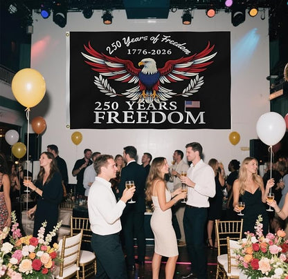 250 Years Of Freedom Blue Flags 4X6Ft, 250th Birthday Flag, Men Women Banner,Vibrant Colors, Double Stitched with 2 Brass Grommets, Bar Garden Street Decoration, GYM, Office Decor,Indoor Outdoor Use,Gifts. (Black, 4x6ft)