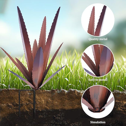2PCS Large Tequila Rustic Sculpture, Wind Resistant Metal Agave Plants Garden Art for Outdoor Home Decor, DIY Hand Painted Metal Agave Yard Sculpture Statue Garden Lawn Ornament Gift (2, Brown)