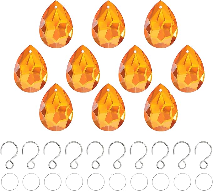 H&D HYALINE & DORA 10pcs Bauhinia Crystal Suncatcher Prisms Chandelier Beads Replacement 38mm Hanging Crystals Ornament Pendant for Window Wedding Party Decor,Amber