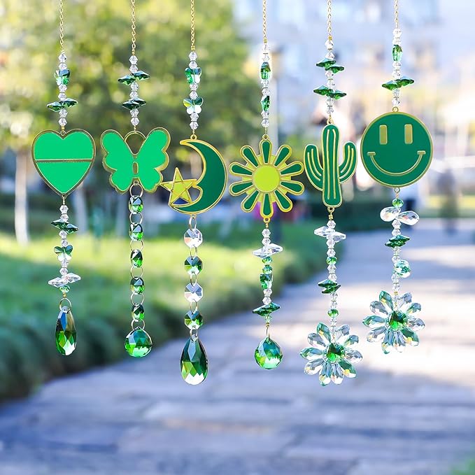 Crystal Sun Catcher Green Flower Suncatchers Crystal Rainbow Maker Ornament for Windows Hanging Healing Crystals Gift for Wife Mom
