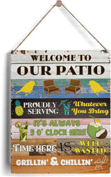 Colorful Patio Sign Gifts, Rustic Welcome to Our Patio Wooden Signs Wood Plaque Hanging Sign Home Outdoor Decor 8 x 10 Inches