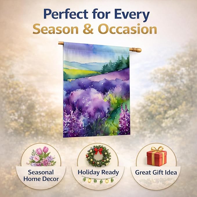 Caroline's Treasures New Hampshire Purple Lilac in Watercolor House Flag Large Porch Sleeve Pole Decorative Outside Yard Banner Artwork Wall Hanging, Polyester, House Size, Multicolor