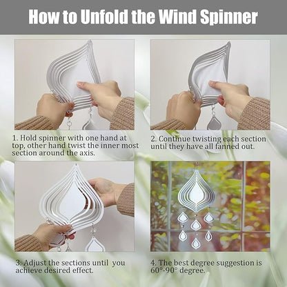 4Pack 8inch Sublimation Wind Spinner Blanks 3D Aluminum Metal Wind Sculpture Kinetic Spinners for Yard and Garden Indoor Art Ornaments Hanging Decoration (Boho Waterdrop Pendant)