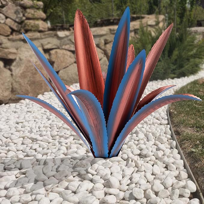 Large Tequila Rustic Sculpture, Rustic Metal Agave Plants for Outdoor Patio Yard Mexican Plant Garden， Agave Outdoor Lawn Ornaments Yard Stakes (Blue1pc)