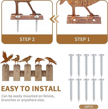 Geila 5PCS Rusty Birds Decoration, Fence Decorations Outdoor, Metal Birds Yard Decor Perfect Yard Art and Large Outdoor Ornaments (C)