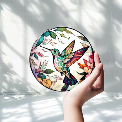 7.8" Hummingbird Stained Glass Suncatcher, Bird Suncatcher for Window Hanging, Art Decor for Home Garden Housewarming, Gift for Mom, Grandma, Women, Friend, Bird Lover P-SC-M114-SG8