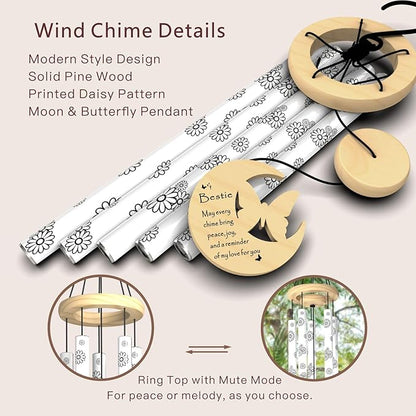 Bestie Gifts for Women, Best Friend Birthday Gifts, 32" Butterfly Daisy Modern Wind Chimes, Unique Friendship Gift for Birthday, Bestie Gift Ideas for Bestfriend BFF (for Bestie)