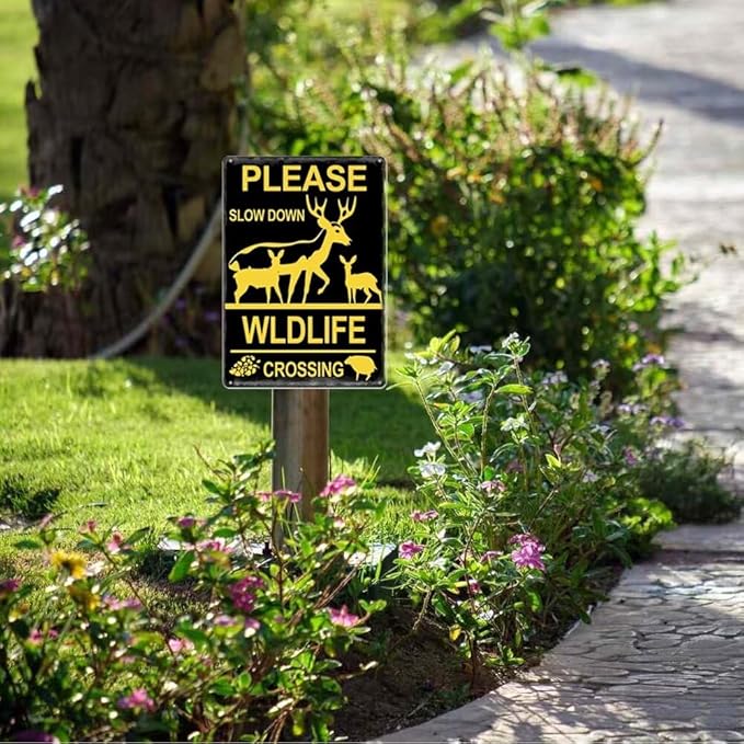 Generic Wildlife Crossing Sign for Yard Garage, Please Slow Down Wall Sign 8"" x 12"" Safety Sign Aluminum Weather-Proof Outdoor Sign for Street Neighborhood Driveway