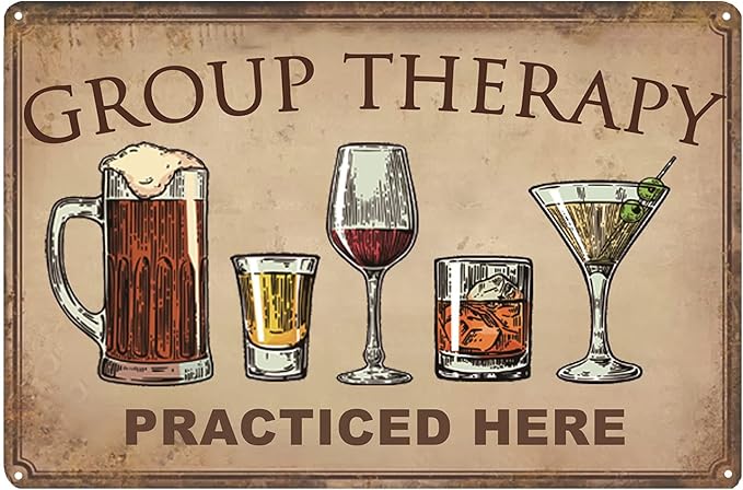 Bar Wall Decor Beer Signs Metal Tin Sign For Patio Backyard And Pool，Group Therapy Practiced Here Funny Personalized Vintage Signs For Home Decor Art Accessories Decorations Outdoor 8x12 Inch