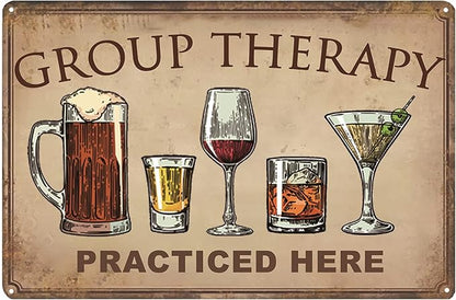 Bar Wall Decor Beer Signs Metal Tin Sign For Patio Backyard And Pool，Group Therapy Practiced Here Funny Personalized Vintage Signs For Home Decor Art Accessories Decorations Outdoor 8x12 Inch