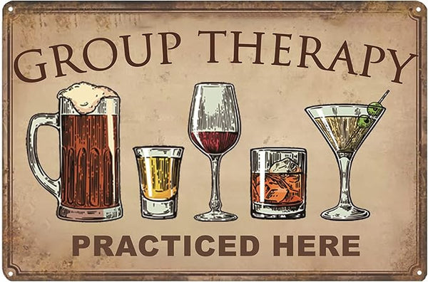 Bar Wall Decor Beer Signs Metal Tin Sign For Patio Backyard And Pool，Group Therapy Practiced Here Funny Personalized Vintage Signs For Home Decor Art Accessories Decorations Outdoor 8x12 Inch