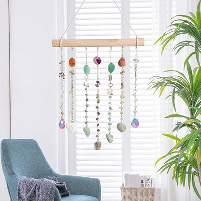 Agate Crystal Sun Catcher Decor - Dream Catcher Handcrafted with Natural Stones & Wood - Gift for Housewarming, Mother’s Day, Wedding for Family and Friends - Room, Patio, Office Hanging Ornament