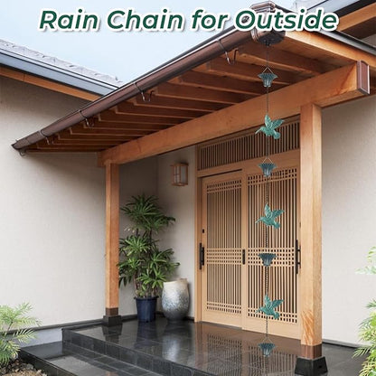 8.5FT Blue Hummingbird Rain Chain for Gutters, Decorative Downspout Alternative for Outdoor Garden & Patio, Designed for Heavy Rain Water Flow