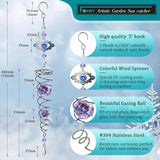 FONMY Evil Eye Gazing Ball Spiral Tail Wind Spinner Sun Catcher Rainbow Maker Silver Spiral W/Purple K9 Crystal Ball Christmas GifTree Hanging Ornament Indoor Outdoor Garden Decor. 19.5inch H