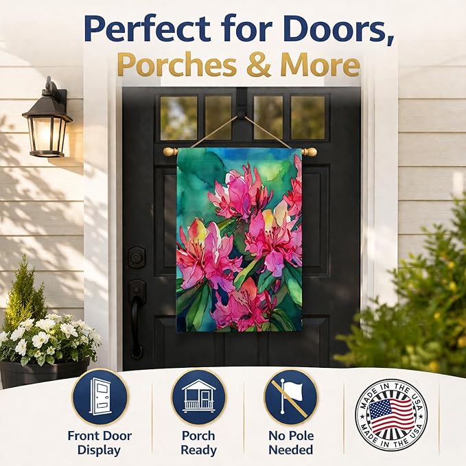 Caroline's Treasures West Virginia Rhododendrons in Watercolor House Flag Large Porch Sleeve Pole Decorative Outside Yard Banner Artwork Wall Hanging, Polyester, House Size, Multicolor