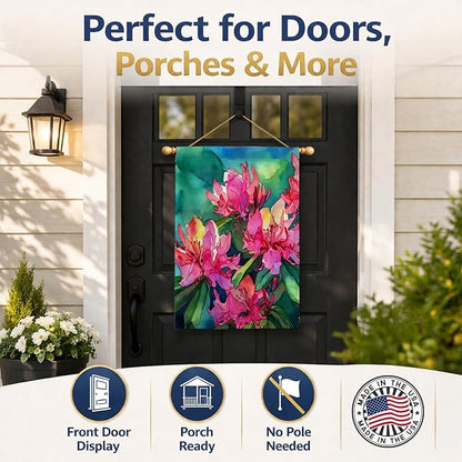 Caroline's Treasures West Virginia Rhododendrons in Watercolor House Flag Large Porch Sleeve Pole Decorative Outside Yard Banner Artwork Wall Hanging, Polyester, House Size, Multicolor
