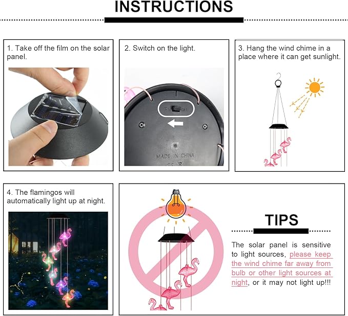Flamingo Solar Wind Chime Light for Outdoor Decor – Waterproof Solar-Powered Wind Chime with 6 Color-Changing LED Flamingo Lights, Decorative Lights for Holiday Housewarming - Unique Gift for Her