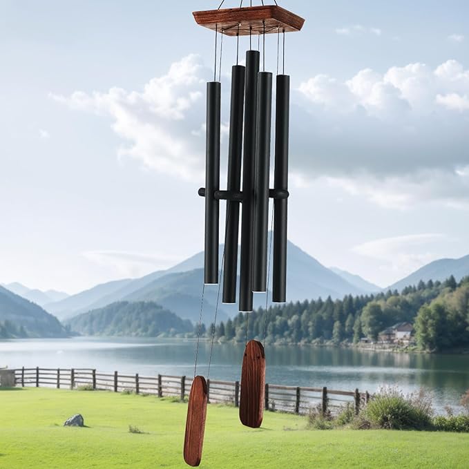 VEVOR 48" Deep Tone Wind Chimes – Large 5-Tube Memorial Wind Chimes, Hand-Tuned Aluminum Tubes, Black Outdoor Decor for Patio, Porch, Garden, for Anniversaries & Sympathy