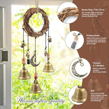 Witches Bells for Door for Protection, Handmade Witch Bells for Door Knob, Witch Wind Chimes for Home Blessing, Witchy Door Hanger Decoration