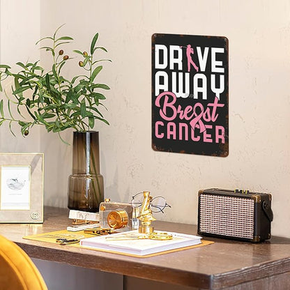 patio wall decor Golf Breast Cancer Drive Away Breast Cancers vintage signs metal Door Retro Metal Wall Art for Home,Cafe,Office,Yard Decorative Plaque with Inspirational Life Quotes 8X12inch
