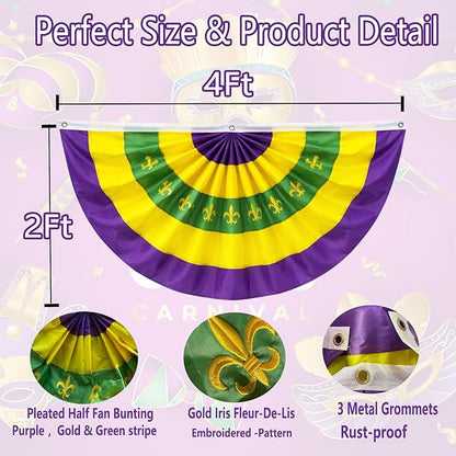 4Pack Graduation Decorations & Mardi Gras 2x4Ft Bunting Flag Purple Green Gold Bunting Banner Party Decor for Fence Porch Outdoor, Class of 2026 Graduation Party Supplies