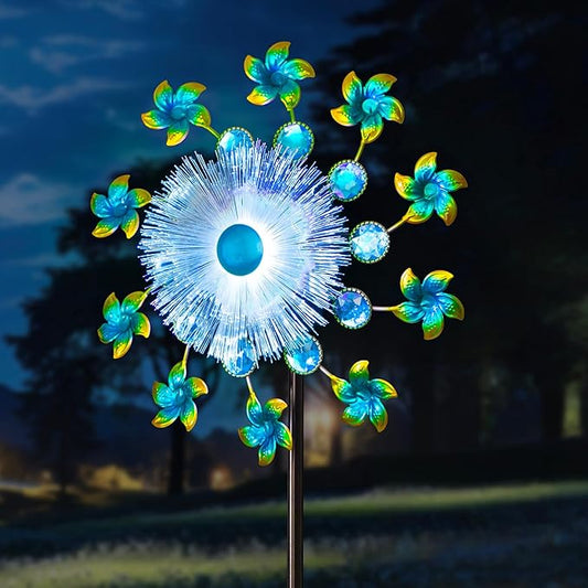 46" Flower Solar Wind Spinners Led Garden Wind Spinner, Sapphire Kinetic Windmill Wind Spinner Outdoor Decor, Solar Wind Sculpture Yard Art for Patio, Lawn & Garden