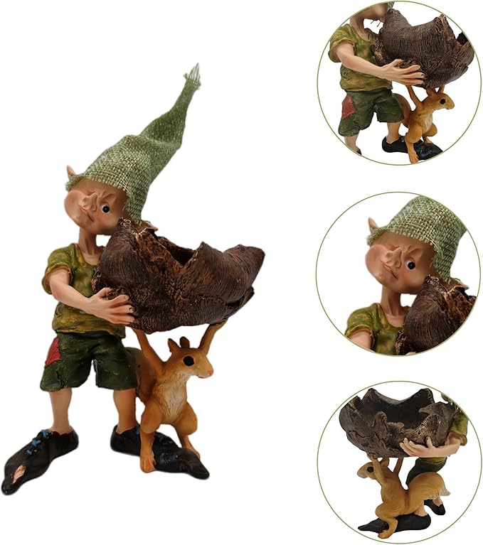 Fairy Garden Decor Elf Figurine,Pixie and Squirrel Statue, Perfect Patio & Garden Decoration, 6.5 Inches Tall - Ideal Miniature Landscape & Desktop Ornament