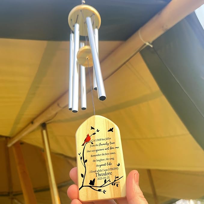 Cardinal Wind Chimes - Personalized Memorial Chimes for Loved Ones - Bereavement & Sympathy Gifts