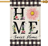 ORTIGIA Spring Summer Daisy House Flag Burlap Double Sided Home Sweet Home Floral Flower Large House Flag Farmhouse Buffalo Plaid Yard Lawn Patio Outdoor Outside 28x40 Inch