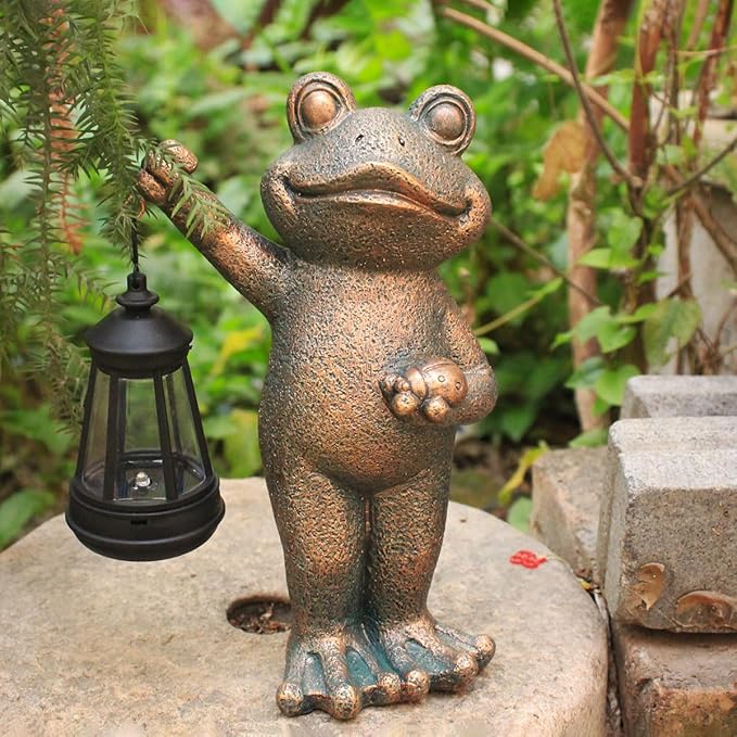 Garden Frog Statue Gifts Outdoor Fairy Garden Accessories Outdoor Lights Solar Garden Frog Decor Art Housewarming Gift for Patio,Yard,Lawn Ornament