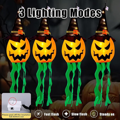 Halloween Decorations Outdoor Halloween Decor Hanging Outdoor Lights Glowing Pumpkin Witch Hat Indoor Ornaments Lights for Party Porch Tree Yard (4Pcs)