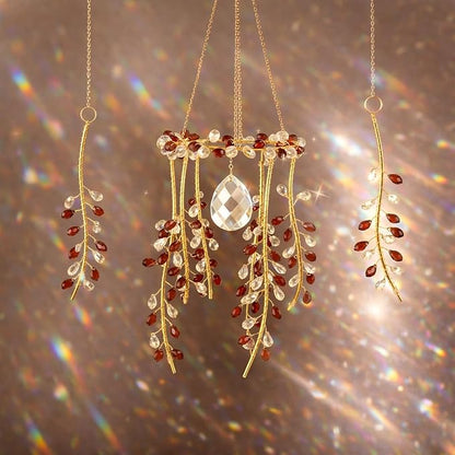 3 Pcs Crystal Suncatchers for Window Boho Decor, Green Plants Artificial Hanging Wind Chime Sun Catchers with Chain Rainbow for Indoor OutdoorDecor Plant Lover Gift (Purple)