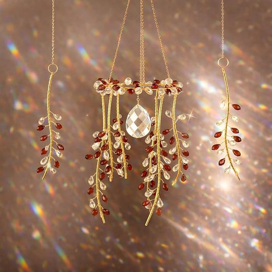 3 Pcs Crystal Suncatchers for Window Boho Decor, Green Plants Artificial Hanging Wind Chime Sun Catchers with Chain Rainbow for Indoor OutdoorDecor Plant Lover Gift (Purple)